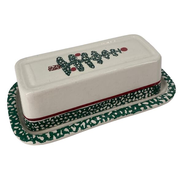 Furio Other - Furio Christmas Tree Sponge Holiday Butter Dish with lid Italy Stoneware